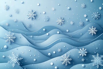 Winter landscape with layered snowflakes and soft blue tones.