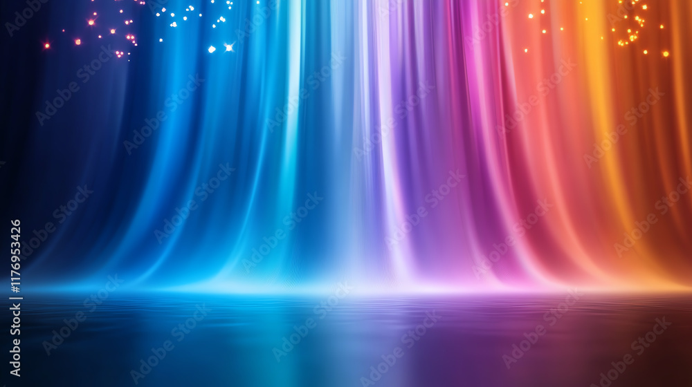 Poster vibrant and colorful lights blending together, creating a mesmerizing abstract background, perfect f