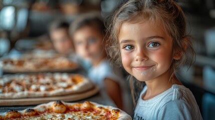 Children enjoying fresh pizza together at a casual dining setting during the day