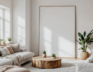 Modern Beige Living Room with Blank Canvas and Natural Light