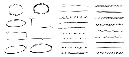 Underline mark border doodle hand drawn mark, swoosh highlight freehand brush. Grunge scribble curvy symbol. Marker check figure.