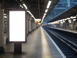 Empty Train Station Platform with Advert Board