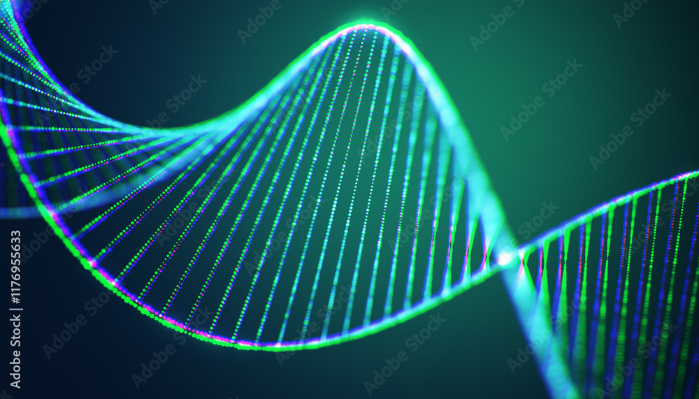 Aufkleber abstract glowing dna spiral structure illustration with dots on gradient background. 3d rendering