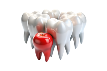Sore tooth amidst healthy teeth isolated on transparent background. png