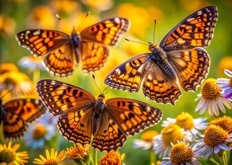 Obraz premium Panoramic View of Phaon Crescent Butterfly on Wildflower Meadow