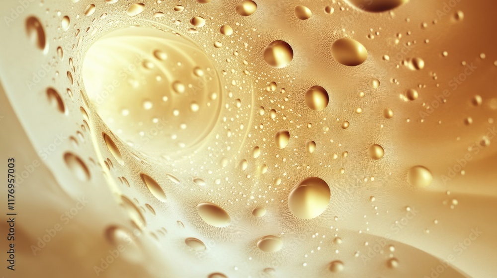 Poster Glowing translucent droplets create an abstract organic pattern in warm tones on a smooth surface. Generative AI