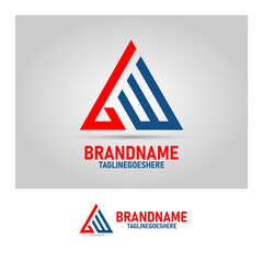 Initial AW Logo In Red And Blue Triangle Shape, For Company Logo And Web Logo with very high resolution