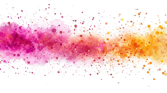 Colorful watercolor splash with pink, orange, and yellow dots isolated on transparent background png