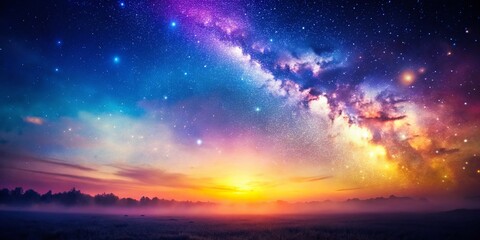 Fototapeta premium Pastel Gradient Night Sky: Purple, Pink, Yellow, Blue Noise Texture Background