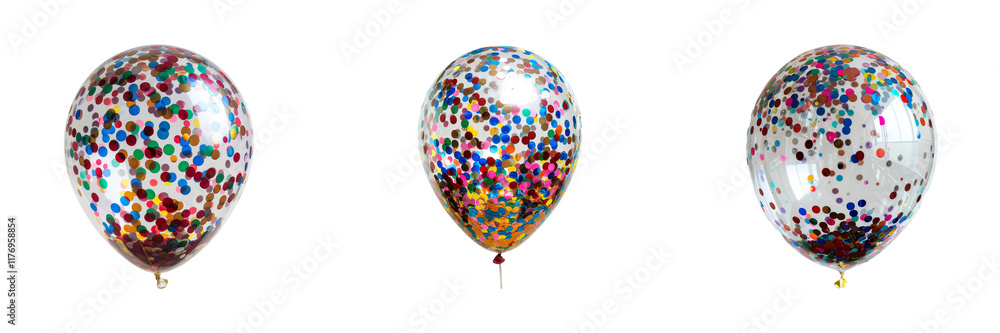 Poster Confetti Balloon Set Isolated on Transparent Background