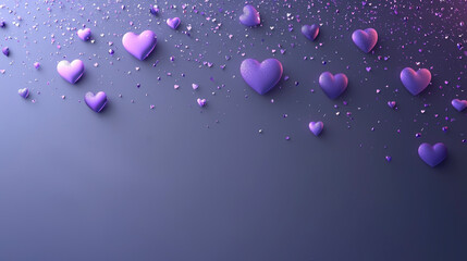A gray gradient background with glowing purple hearts floating—ideal for Valentine's Day themes, conveying love and celebration, with space for messages