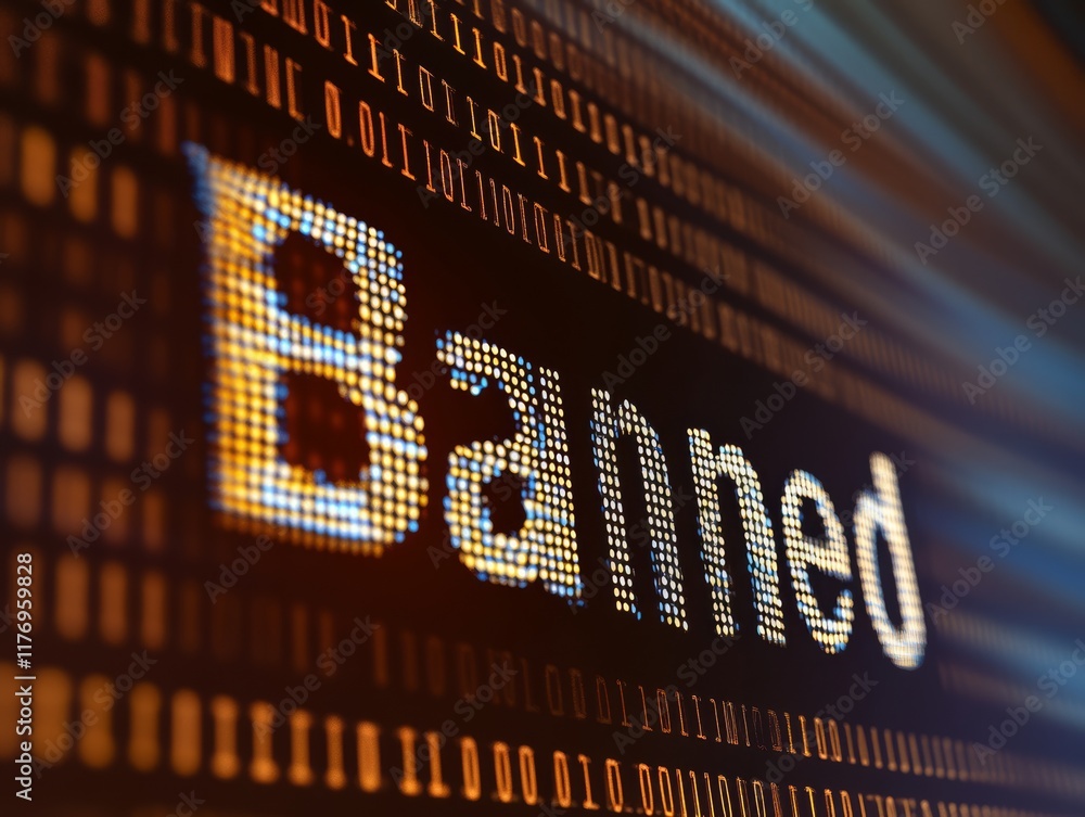 Poster digital banned concept with binary background