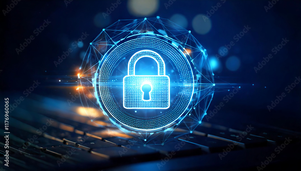 Poster stunning abstract image of a digital padlock hovering above a keyboard, symbolizing online security 