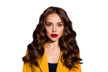 Photo of amazing intelligent business lady of pure beauty staring at camera while isolated with purple background