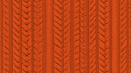 Stunning Orange Cable Knit Pattern. A Cozy and Detailed Knitted Texture Perfect for Fall.  A Warm and Intricate Design for Knitted Textiles. 