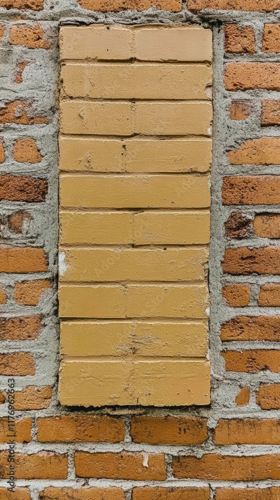 Poster an empty brick wall surface with yellow section framed by rustic brown texture creating a chaotic vi