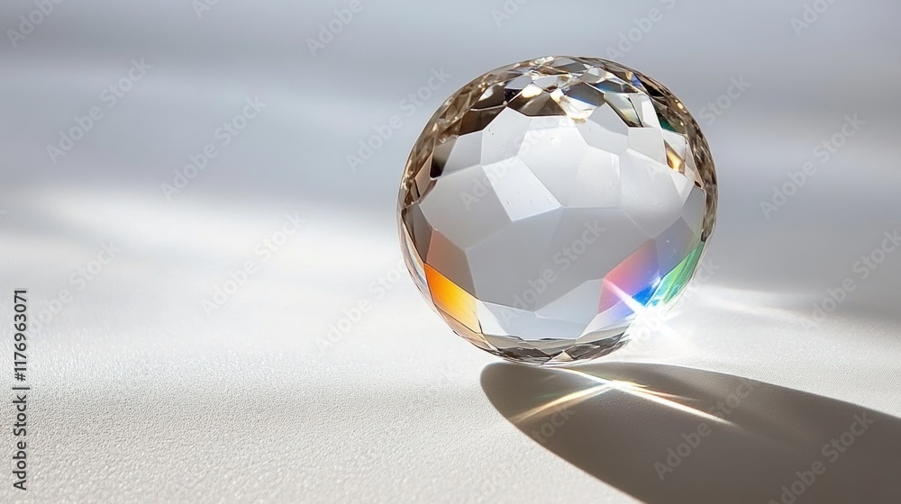 Canvas Prints Crystal ball reflecting rainbow light on white.