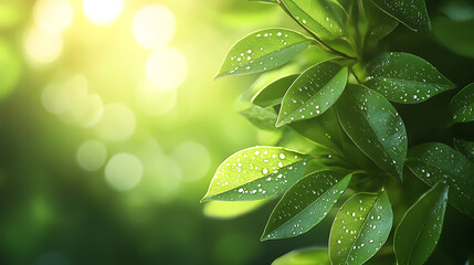 Fototapeta premium Dewy Leaves with Soft Background