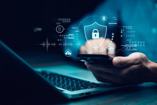 Cyber security and Security password login online concept  Hands typing and entering username and password of social media, logging in with smartphone to an online bank account, data protection hacker