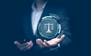 Businessman Hand touch the graph labor law attorney legal business concept internet technology,Planning buy Real Estate, Planning to buy property and Choose the best, financial liabilities concept