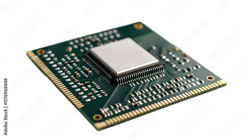 Poster cpu (central processing unit) or microchip computer isolated on a transparent background