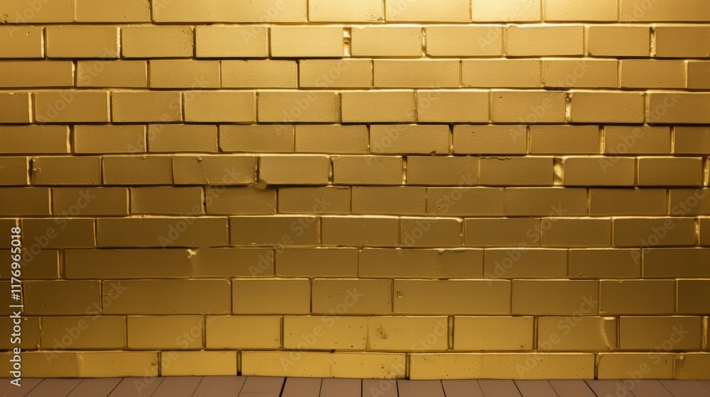 Poster golden brick wall with shiny surface reflecting light and creating visual depth in a chaotic backgro