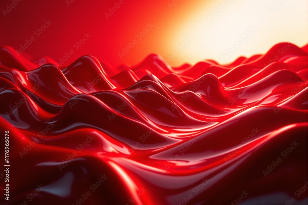Aufkleber glossy red abstract waves illuminated by warm light gradient background.