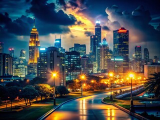 Fototapeta premium Power Outage: Darkness Descends on Cityscape at Night - Stock Photo