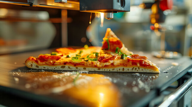 Food Technology, Close-up of a 3D printer creating a slice of pizza