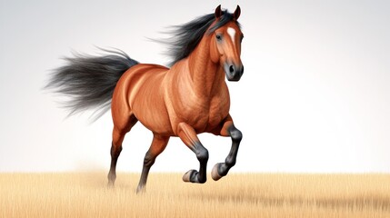 Obraz premium A galloping horse in a grassy field, showcasing strength and grace.