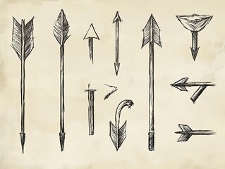 Hand-Drawn Doodle Arrow Set with Curved Paths, Spirals, Brushstroke Textures, and Vibrant Artistic Designs for Creative Graphic Projects