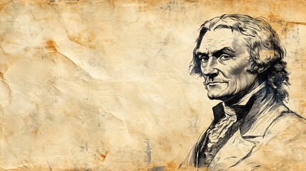 Fototapeta premium Historical figure in classic attire with an aged parchment background showcasing wisdom