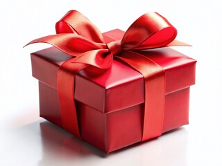 Obraz premium Red Gift Box with Ribbon, Isolated White Background - Perfect for Holiday & Festive Designs