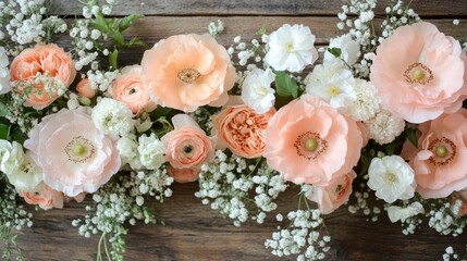 Serene Pastel Floral Arrangement on Rustic Wooden Table in Natural Light