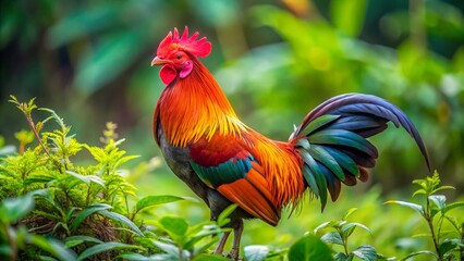 Fototapeta premium Red Junglefowl Bird Kaziranga National Park Assam India Wildlife Photography