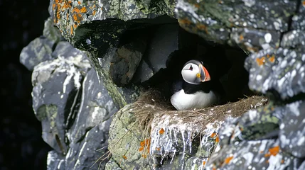 Puffin nesting habits. Puffins returning home. Cliffside puffin behavior. Puffin parenting on cliffs.