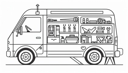 A van packed with tools and equipment ideal for handyman or repair services. Perfect for showcasing a mobile workshop or delivery service.