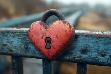 a heart shaped lock on a rail