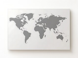 Abstract World Map with Dark Gray Continents, Minimalist Design, and 3D Relief Texture for Modern Graphic Design and Geographical Illustrations