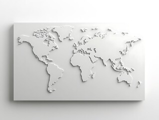 Abstract World Map with Dark Gray Continents, Minimalist Design, and 3D Relief Texture for Modern Graphic Design and Geographical Illustrations