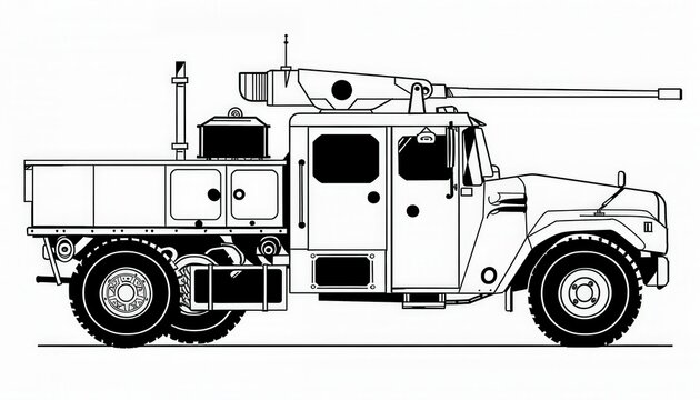 A military truck equipped with a large-caliber artillery cannon for fire support and anti-armor operations. Suitable for armed conflict scenarios.