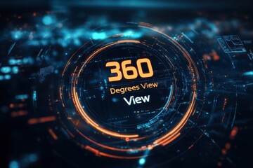 Futuristic 360 degrees view technology interface showing digital data processing