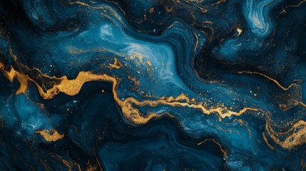 Obraz premium Photo of Navy blue agate marble pattern with golden veins close up. Background texture for backdrops or mapping