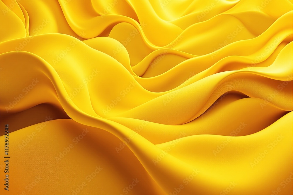 Poster Flowing yellow fabric texture with soft folds and smooth surface.