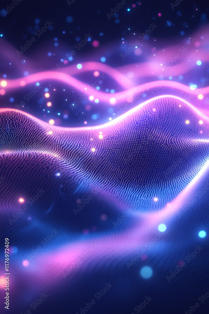 Poster abstract digital security with glowing pastel gradient waves
