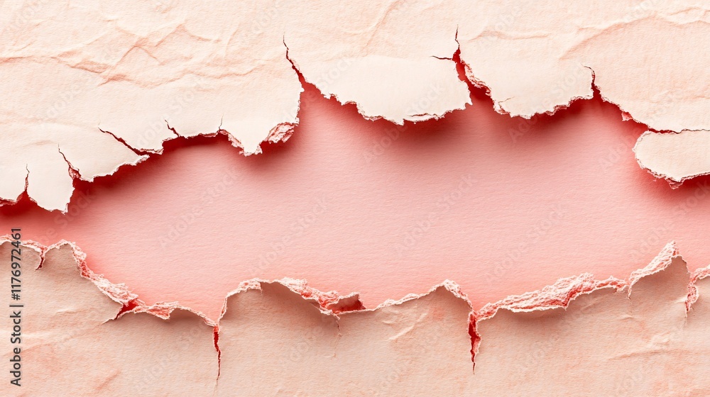 Poster torn paper revealing soft pink background with interesting texture and depth