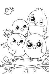Obraz premium Cute bird,coloring book,still life,black line art,white background,clean outline art, rule of thirds,Generative Ai 