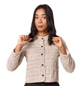 Young filipino woman feels proud and self confident, example to follow.