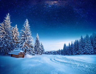 Fototapeta premium winter landscape with trees and snow, Generated image