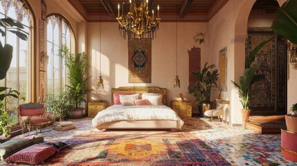 Sunlit Moroccan Palace Bedroom: A Luxurious Oasis
